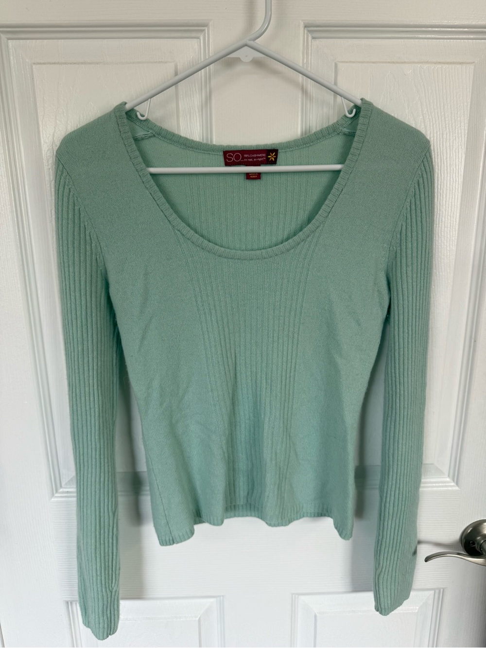 SO Mint Green Ribbed Scoop Neck Long Sleeve Top